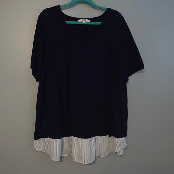 EUC Loft Striped Crossover Back Mixed Media Sweater Tee Size 4X - Picture 2 of 8